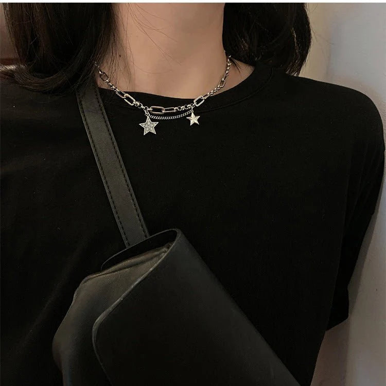 Silver Plated Retro Deep Black Color Necklace Clavicle Chain Personality