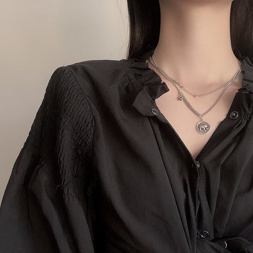 Silver Plated Retro Deep Black Color Necklace Clavicle Chain Personality