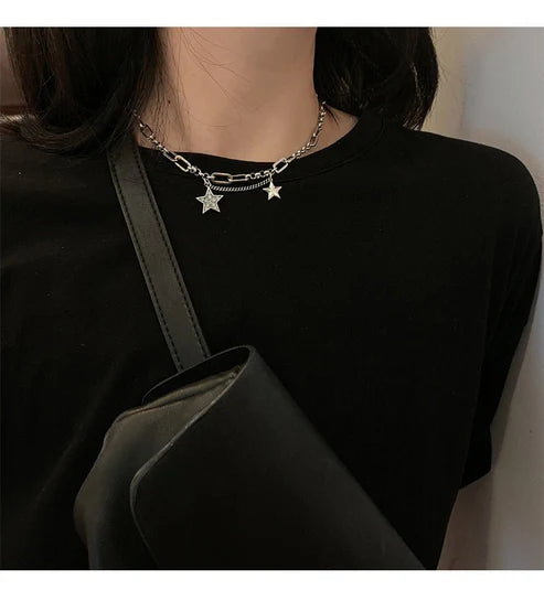 Silver Plated Retro Deep Black Color Necklace Clavicle Chain Personality